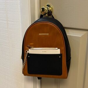 Aldo Faux Leather Black and Tan Color Block Backpack
